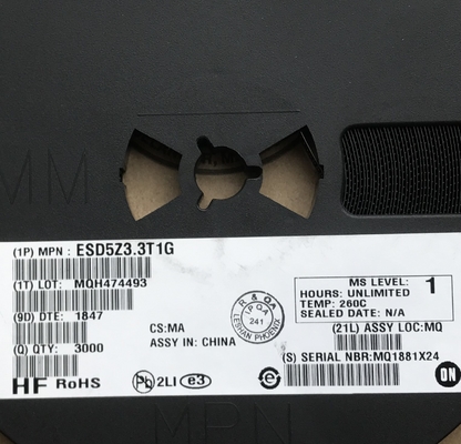 ESD5Z3.3T1G 3.3V Clamping SOD-523 Package <1pF Capacitance Bi-Directional IEC 61000-4-2 Level 4 (30kV), ESD Protection High-Speed Data Line Defense Ideal for Portable Electronics