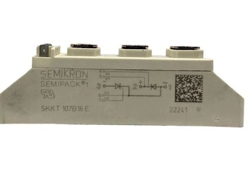 SKKT107B16E 1600V 107A 듀얼 티리스터 모듈 낮은 VF 1.35V 2.4kA 급증 AlN 세라믹 기본 압력 접촉자 SEMIPACK1 격리 UL 인증 소프트 스타터 및 드라이브