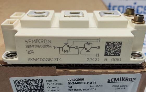 SKM400GB12T4 1200V 400A 듀얼 IGBT 모듈 TRENCHSTOPTM IGBT4 낮은 VCE (sat) 1.75V 10μs SC 용량 CAL 다이오드 낮은 스위칭 손실 SEMITRANS3 UL 고전력 드라이브를 위해 인증